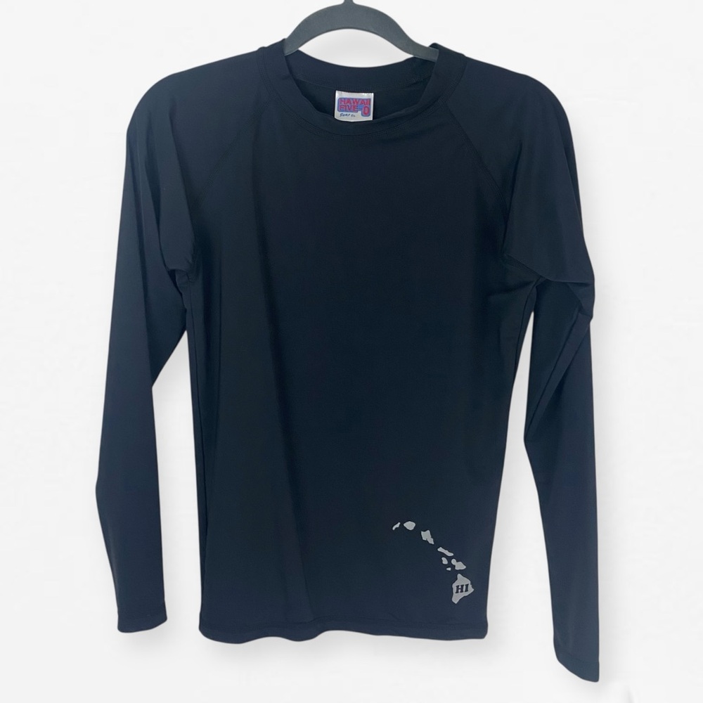 Hawaii Five-O Black Spandex Long Sleeve Surf Co. Shirt with Hawaii Design S
